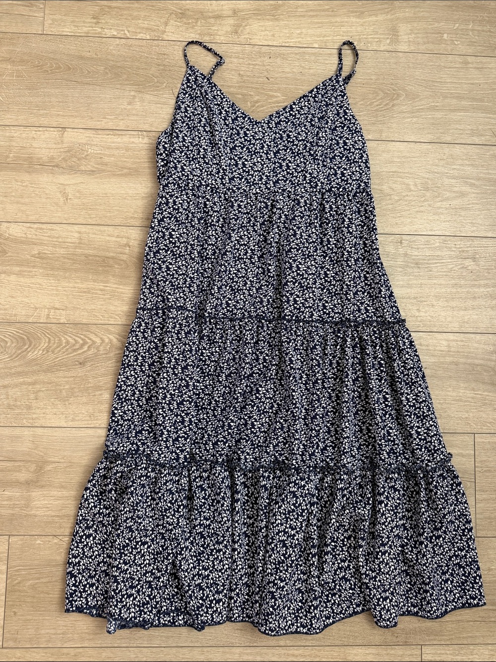 Navy Floral Tiered Slip Dress